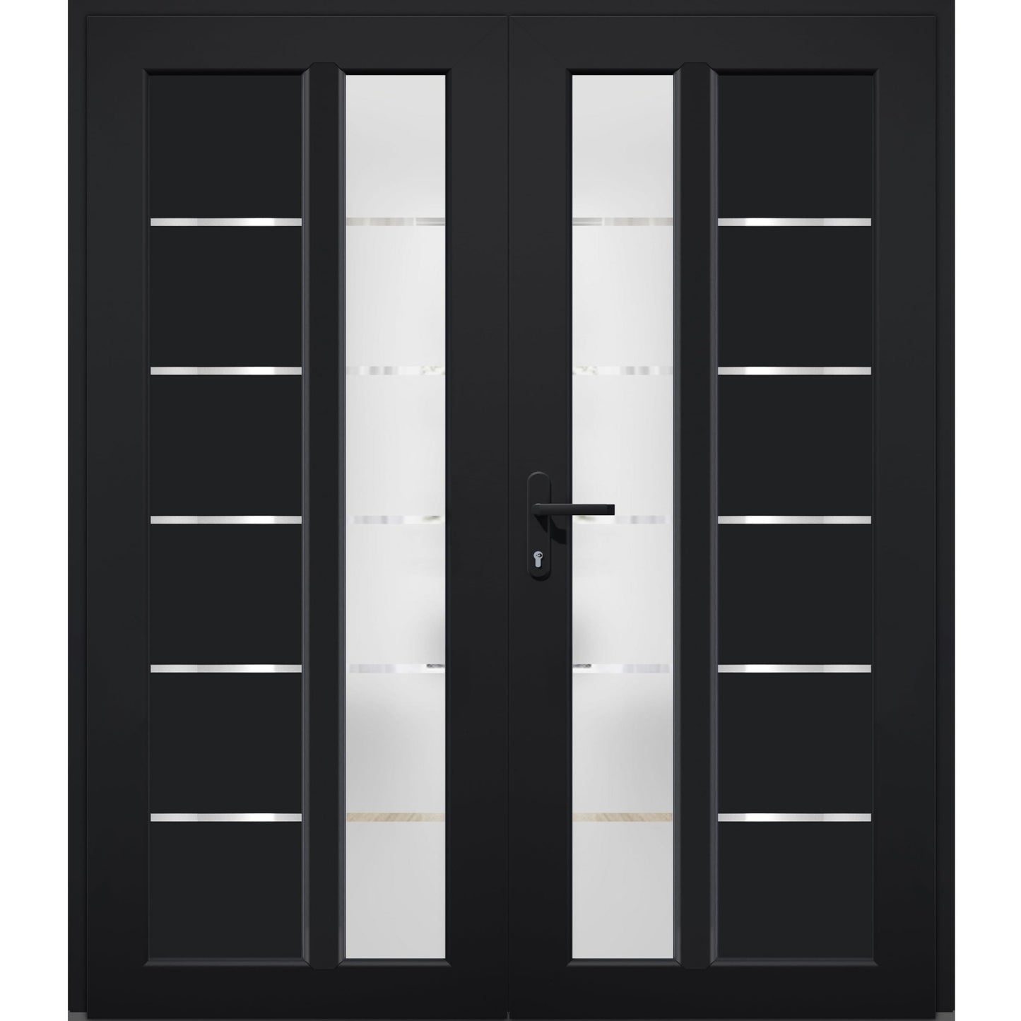 VDOMDOORS Front Exterior Prehung Metal-Plastic Double Doors/MANUX 8088 Matte Black/Residential Doors Entrance Patio Garage 72 x 80