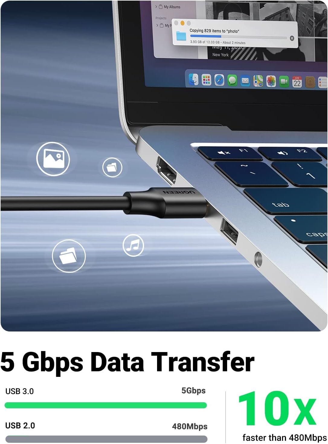 3.0 15 UGREEN USB Extender, USB Extension Cable Male to Female USB Cable High-Speed Data Transfer Compatible