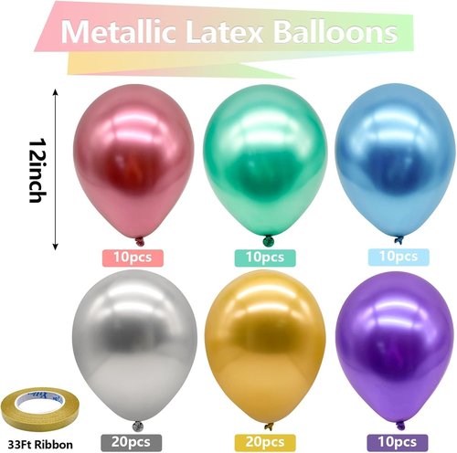 Bezente Metallic Chrome Latex Balloons - 100 Pack of 12-Inch Colorful Party Balloons for Celebrations
