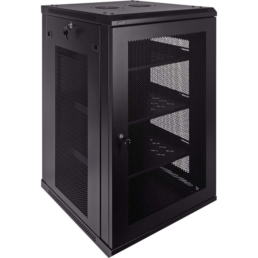 Navepoint 18U Deluxe IT Wallmount Cabinet Enclosure 19-Inch Server Network Rack with Locking Perforated Door 24-Inches Deep Black with/Shelves