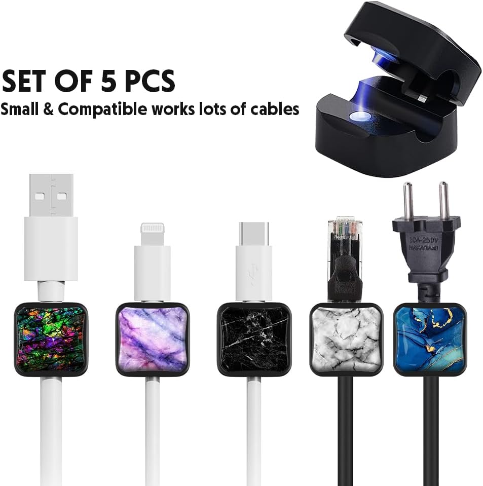 WIRESTER 5 Pack Magnetic Cable Clips, Under Desk Cable Management, Phone Cord Organizer for Nightstand, Adhesive Wire