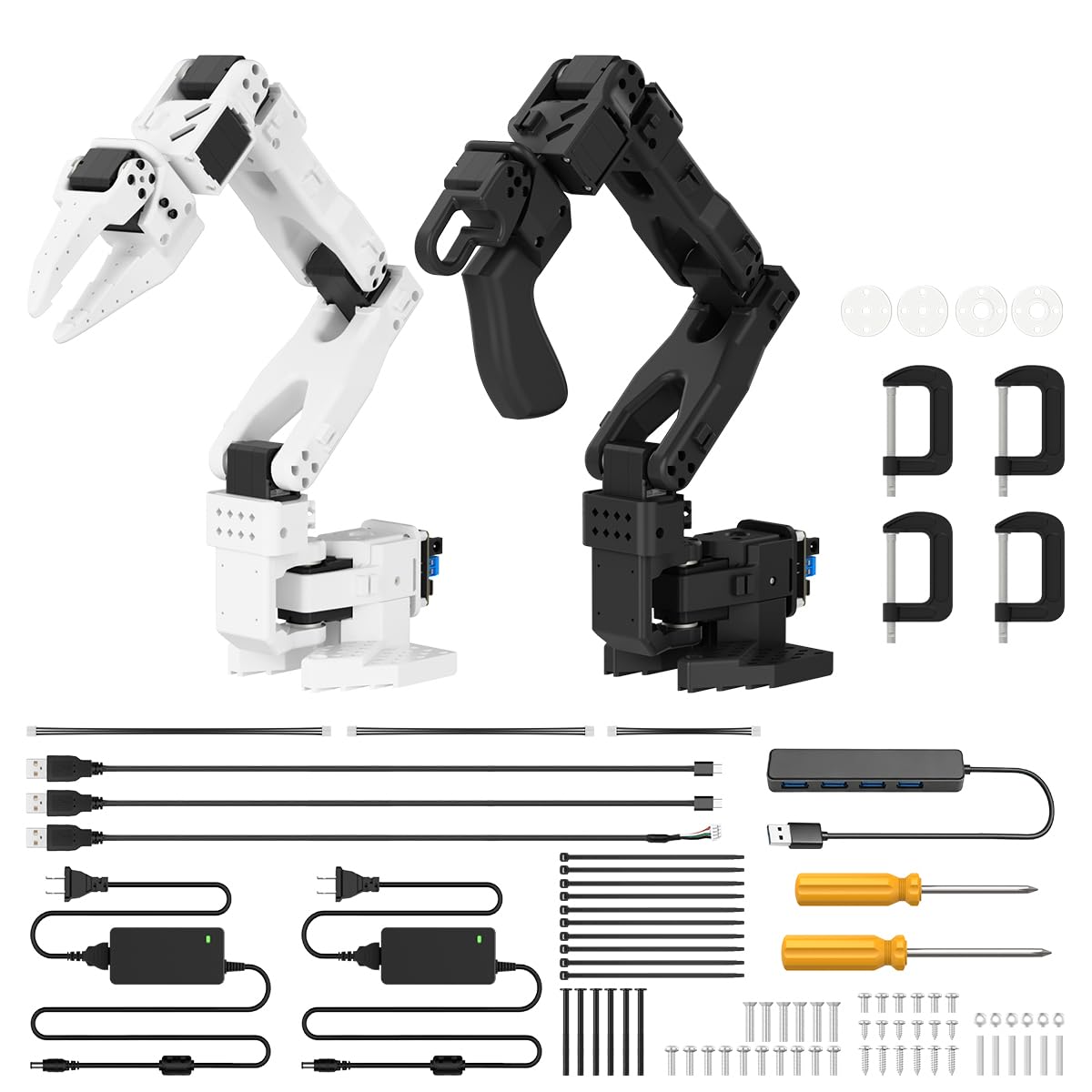 AI Robotic Arm Kit Hiwonder SO-ARM101 Embodied Imitation Learning Open Source 6-Axis Robot Arm 12 High-Torque Bus Servo Motors AI Vision Recognition (Starter Kit, Included 3D Printed Parts, Assembled)