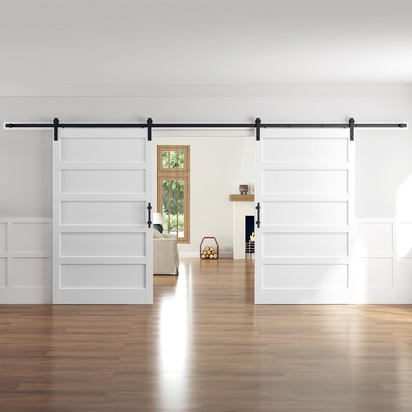 ROYMELO Double 48x84 Inch White Sliding Barn Door Slab with 8ft Hardware Kit Included