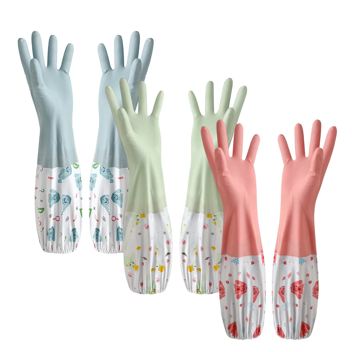 XIACIBDUS 3pcs Dishwashing Cleaning Gloves, Waterproof Reusable Kitchen Long Gloves, Latex-Free Household Gloves for Laundry, Cleaning, Working, Gardening