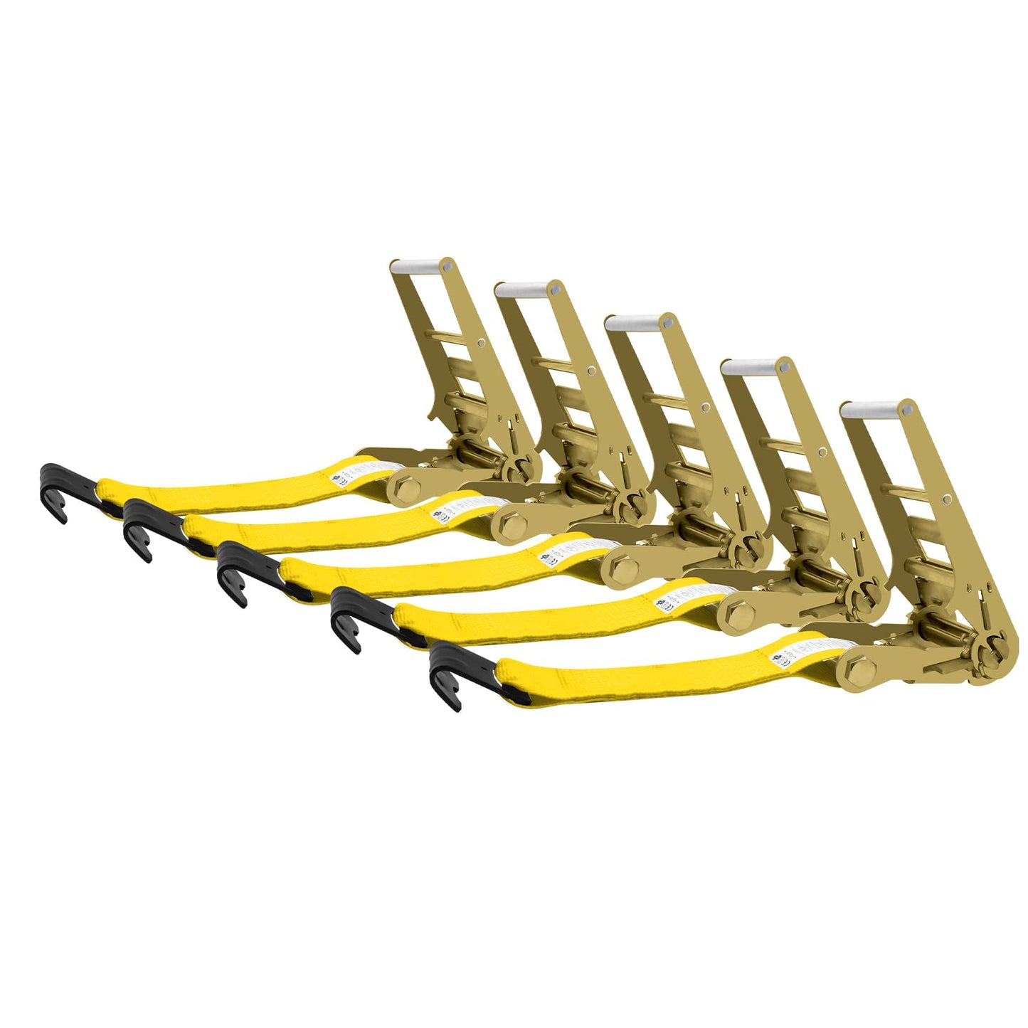 SALUINOKI 5 Pack 4 inch Ratchet Flat Hook Heavy Duty Yellow x12 inch(No Strap), Compatible with 4 inch Winch Straps for Flatbed Trailer