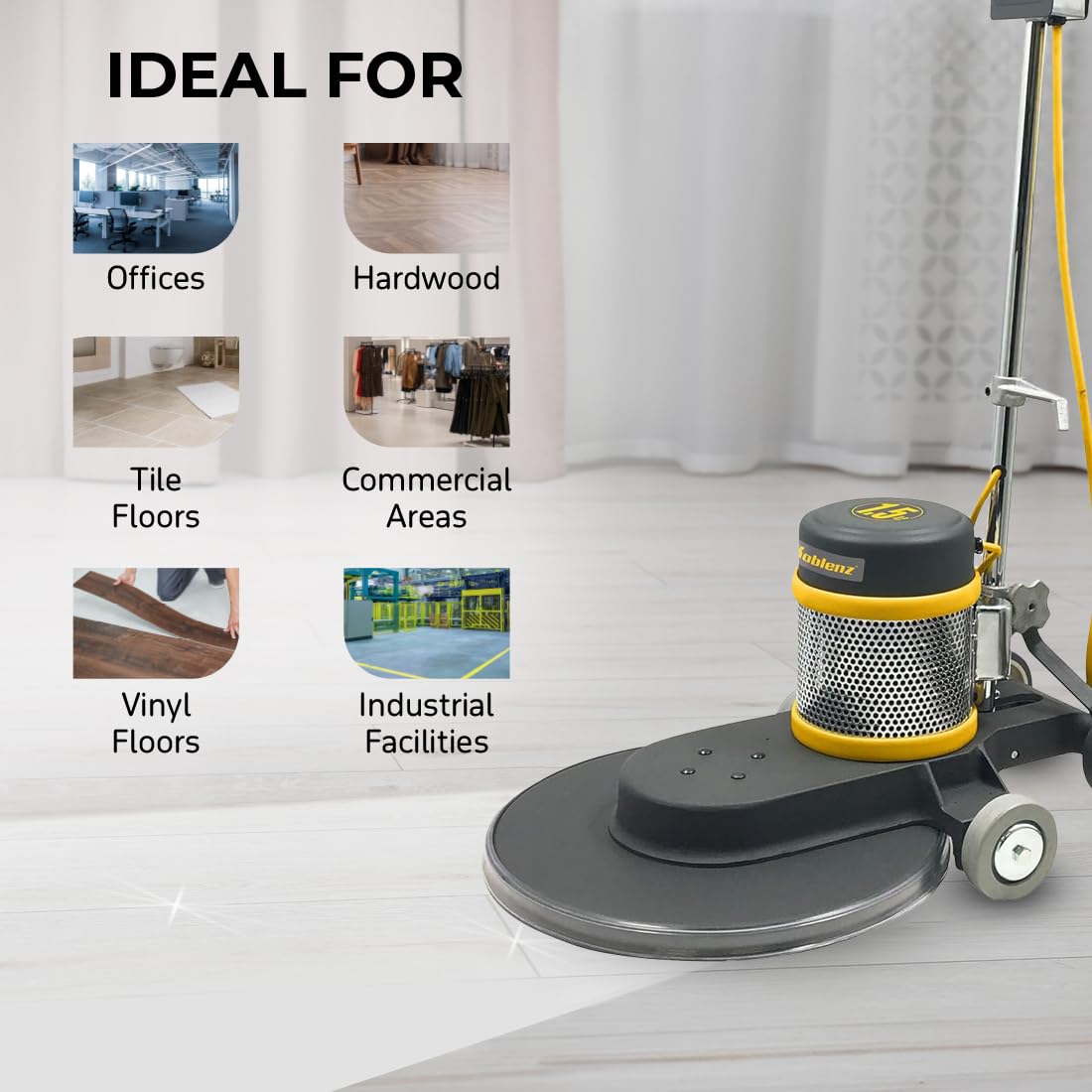 Koblenz B-1500-P High Speed Floor Buffer, 1.5 HP Commercial Burnisher, 20 in Pad, 50 ft Cord, Polishing Machine, Cast Aluminum, Floor Buffer Machine, Non-Marking Wheels