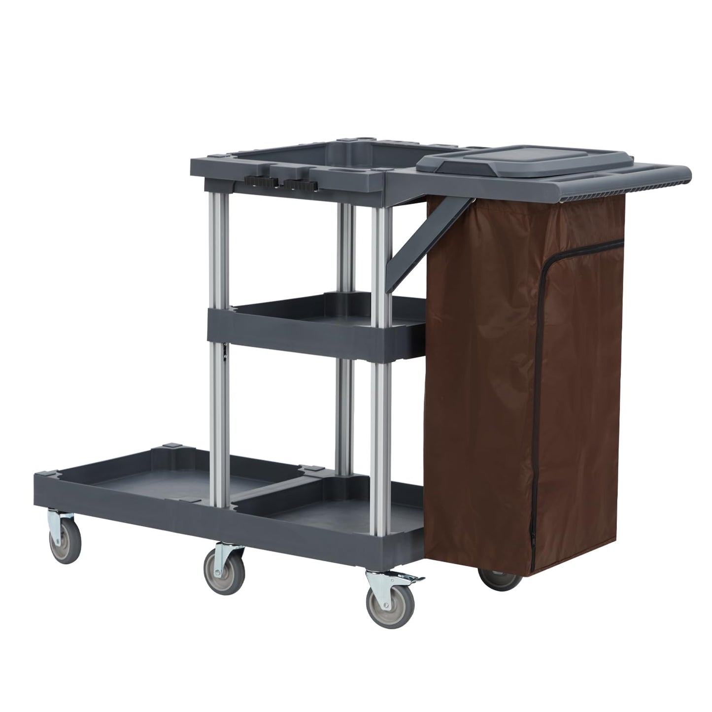 Commercial Traditional Janitorial 3-Shelf Cleaning Cart On Wheels with Cover and Vinyl Bag, Custodial Cart, Housekeeping Carts for Hotels, Stores, Schools, and Business