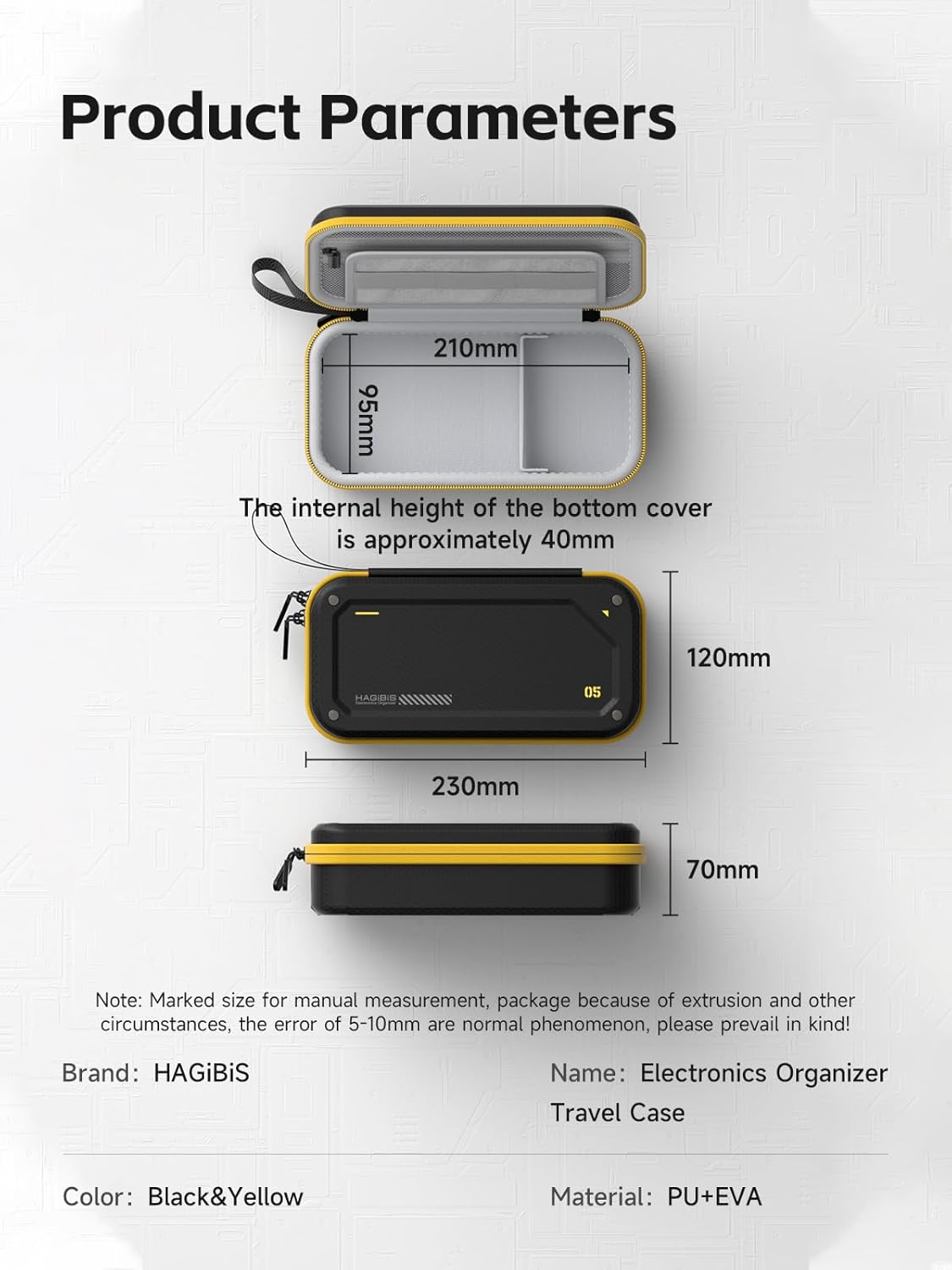 Hagibis Electronic Organizer Traveling Case Bag EVA Hardshell PU Portable Carrying Pouch for Mouse, Charger, Cables