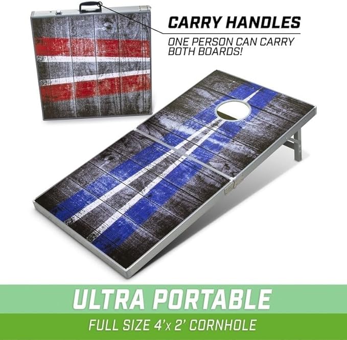 GoSports 4 x 2 ft Aluminum Cornhole Game Sets – Choose LED Lights or Standard - Set Includes 2 Foldable Regulation Size Boards, 8 Bean Bags, & Rules