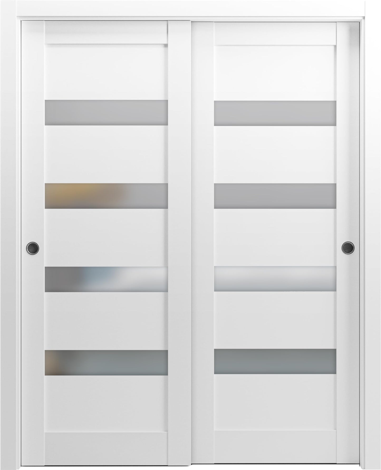 Sliding Closet Door SARTODOORS Quadro 4113 Bypass Interior Doors with Frosted Glass, MDF, 60x80, White, Modern Style Hardware Included