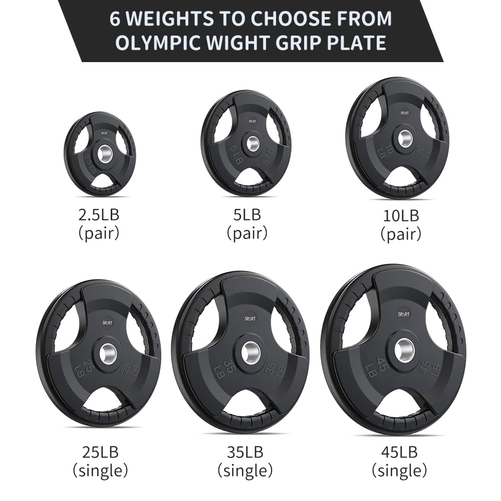 SPART Weight Plate 2-Inch Rubber Coated Olympic Grip Plate for Barbell,Solid Cast Iron Weight Plates in Pairs or Single for Strength Training,Weightlifting,Crossfit,Home Gym, 10LB, Pair