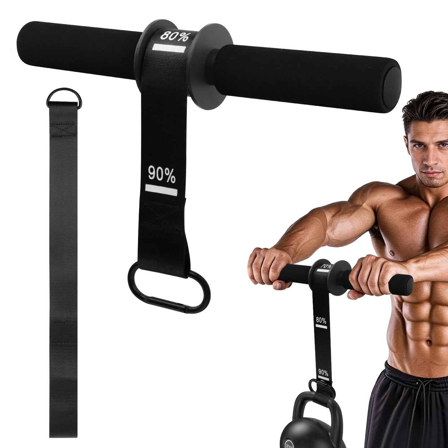 Forearm Strengthener and Wrist Roller with Thick Grip & Adjustable Strap, Ideal for Grip Strength Training, Muscle Building and Rehabilitation(Color:Black)