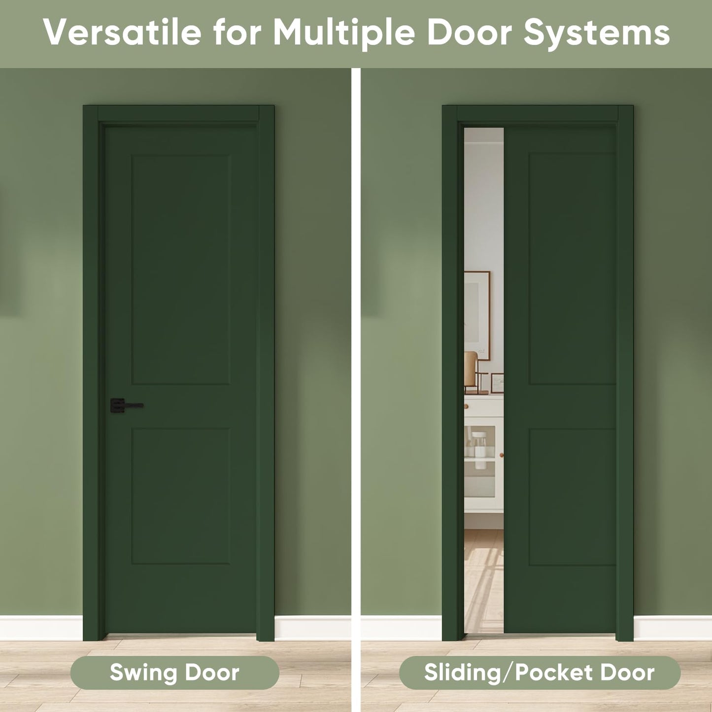 BARNSMITH 24x80 in 2-Panel White Primed Molded Door Slab, Shaker Style Paintable Hollow Core Interior Door Panel, for Swing, Pocket, Sliding Door, Durable and Lightweight, No Assembly Required