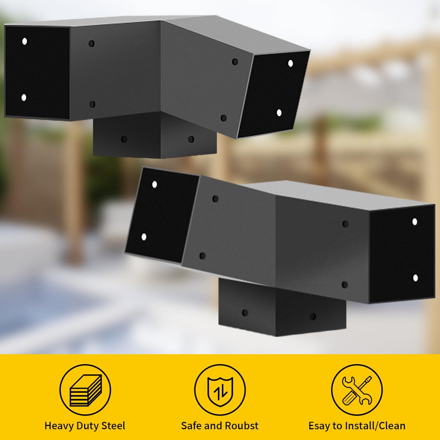 DEVALLEY 3-Way Slant Angle Pergola Brackets Kit,15 Degree UP & 75 Degree Down Right Corner Woodwork Brackets for 4" x 4" (Actual:3.5"x3.5") Lumber for Patio Pergolas,Gazebos,Log Cabin - 4 Pack……