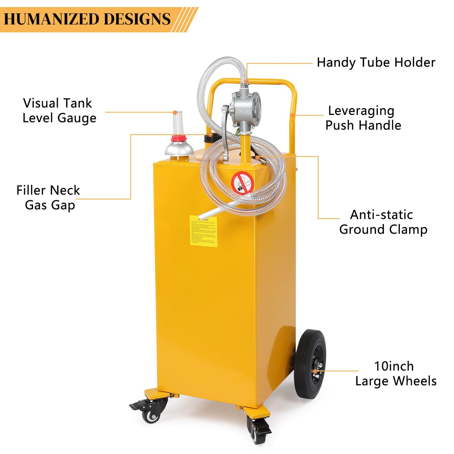 AutoForever 30-Gallon Oil Transfer Fluid Diesel Fuel Storage Tanks Gas Caddy Storage Diesel Kerosene Storage Containers with Rolling Flat-Free Solid Rubber Wheels for Boat, ATV, Car, Motorcycle Yellow