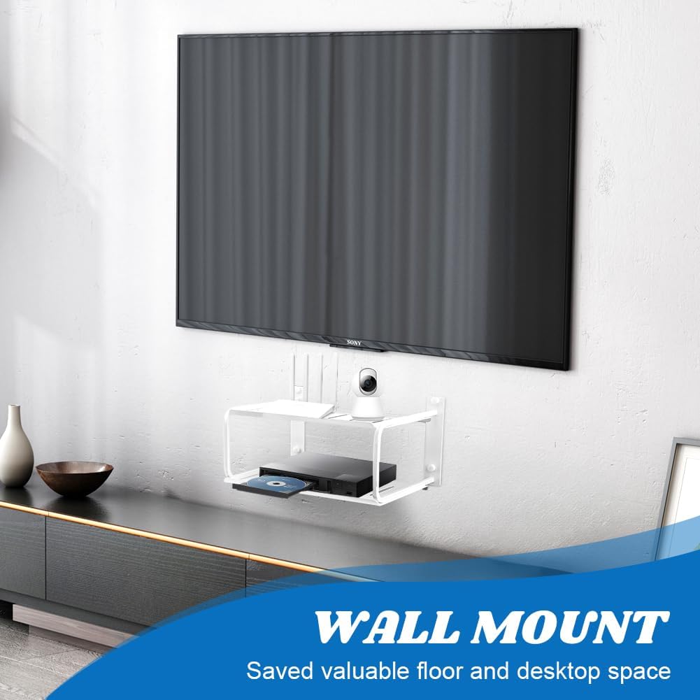 Tookie 2 Layers Projector Shelf, Wall Mount Double Floating Shelf Under TV Entertainment for Projector Router Camera
