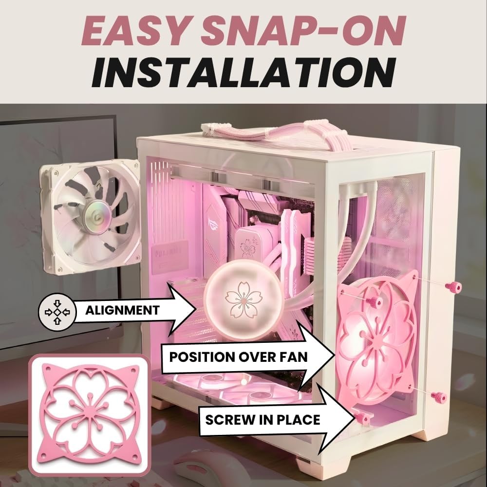 120mm SplashNColor Sakura Fan Grill Decorative Cover, Super Cute Functional Cherry Blossom Cooling PC Fan Cover