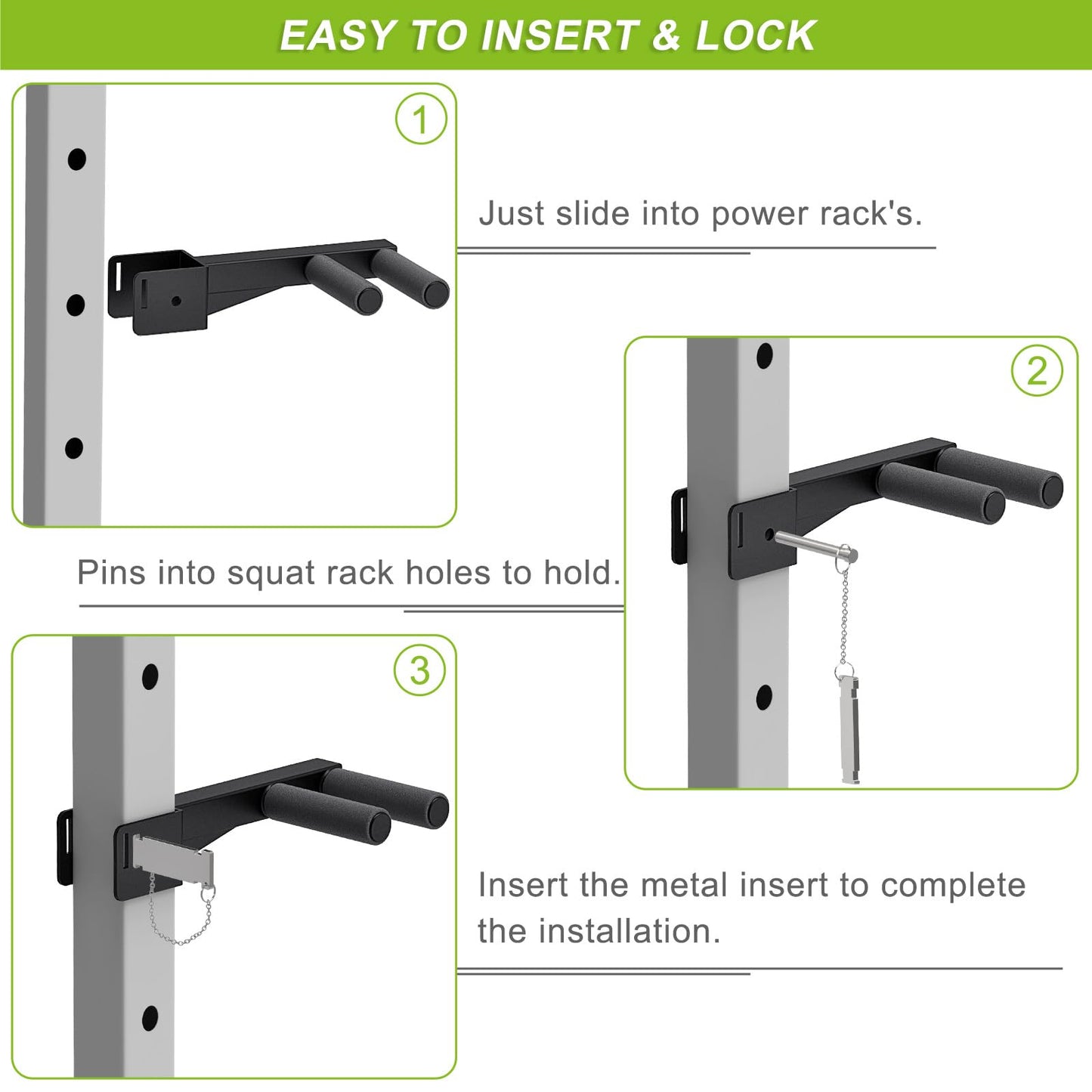 Lifeswell Dip Bar Attachment for 3" x 3" Power Rack, Non-Slip Wide & Narrow Grip Handles, 500 lbs Capacity, Squat Rack Attachment for Dips, Inverted Rows, Push-Ups