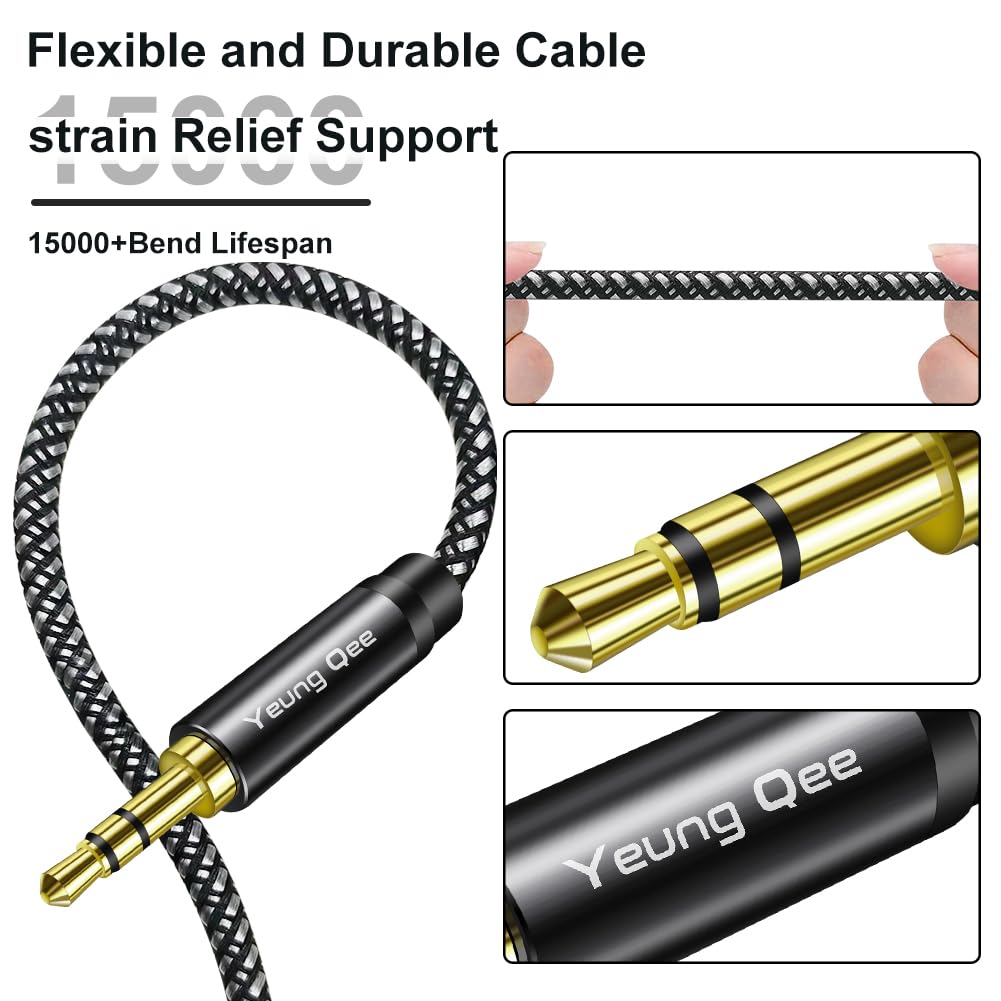 Yeung Qee 1.5ft, 3.5mm 3.5mm (1.5FT) Aux Cord Aux Cable - Nylon Braided Audio Cable Male to Male AUX Cord Compatible