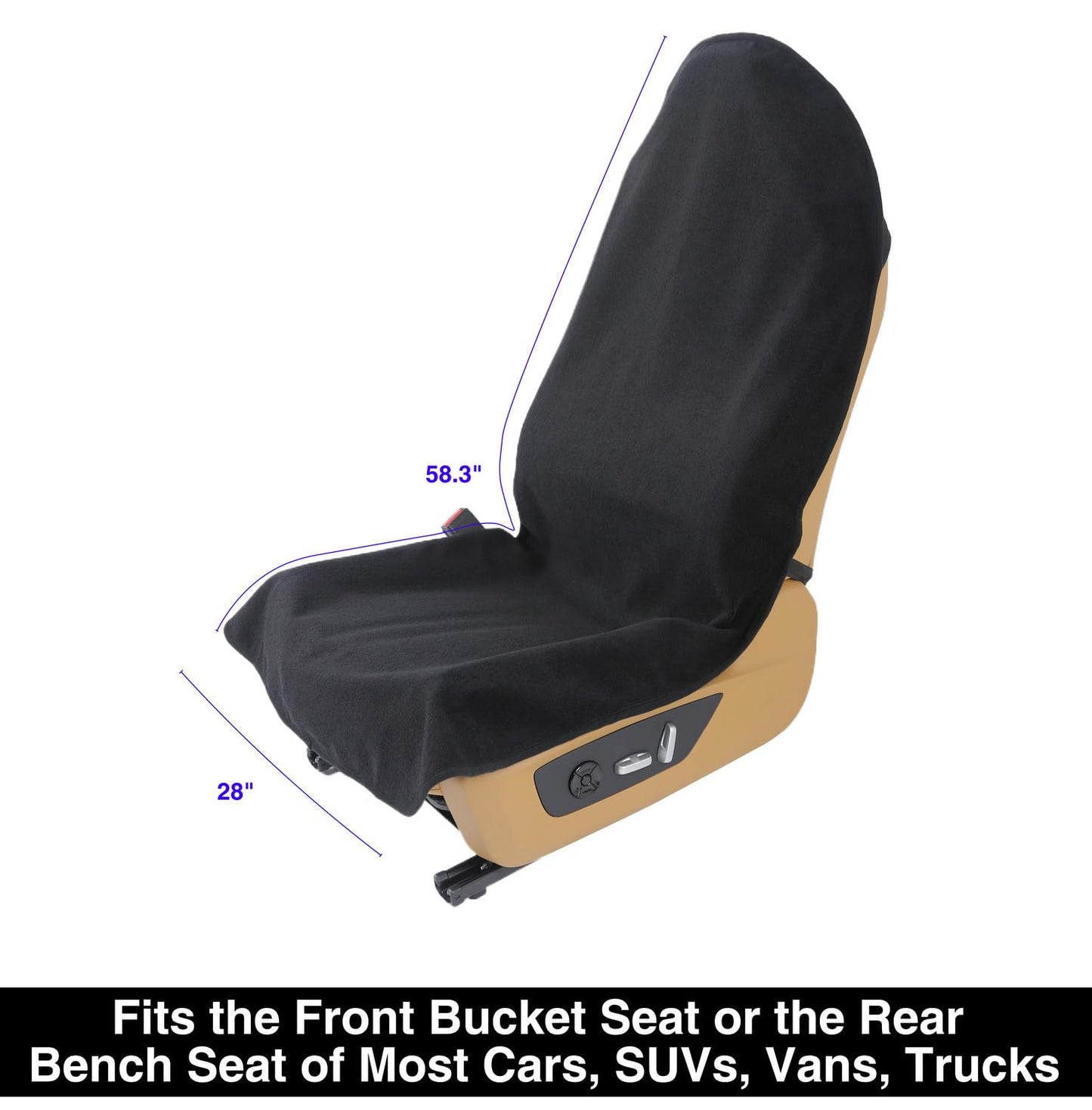 VSHIELD Waterproof Towel Car Seat Cover, Sweatproof Non-Slip Seat Protector, Universal Fit for Front Bucket or Rear Bench Seat of Cars, SUVs, Vans, Trucks, Compatible with Airbags and Armrests