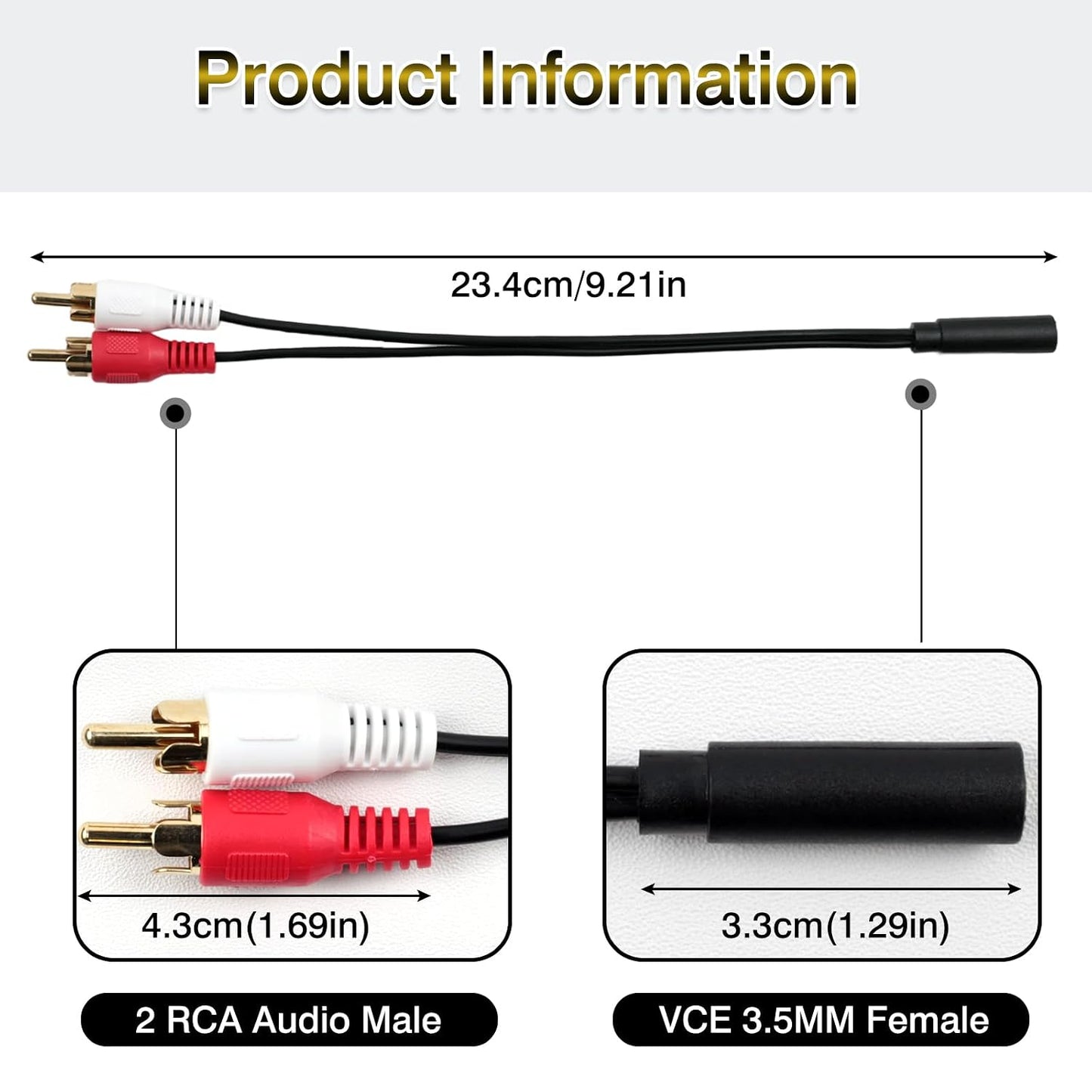 Brvlsoc 3.5mm 2 MP3, (2-Pack) Female to RCA Male Splitter Audio Cable Gold-Plated Stereo Y Adapter for TV, Smartphone