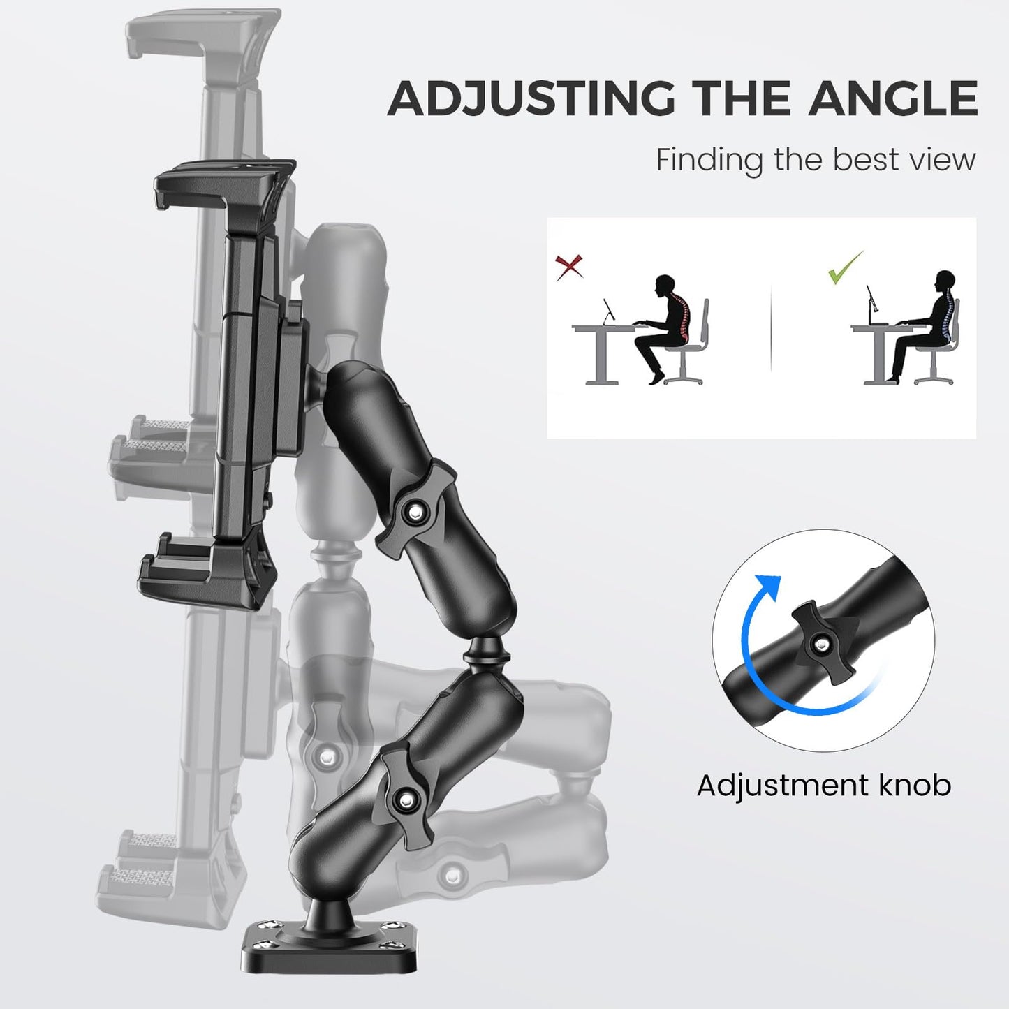 OHLPRO Tablet Mount for Truck - Heavy Duty Drill Base Tablet Holder for Car Dashboard, iPad Holder for All 5"-13" iPad Pro Samsung Galaxy Kindle fire Tablets and Car Wall etc. - 8-inch Arm