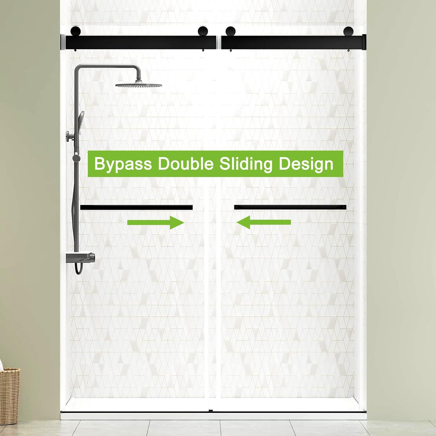 56-60" W x 76" H Frameless Sliding Shower Door, Double Sliding Glass Shower Door with Buffer 3/8"(10MM) Clear SGCC Tempered Glass, Explosion-Proof Film, Roller Disk System, Rust-Resistant.