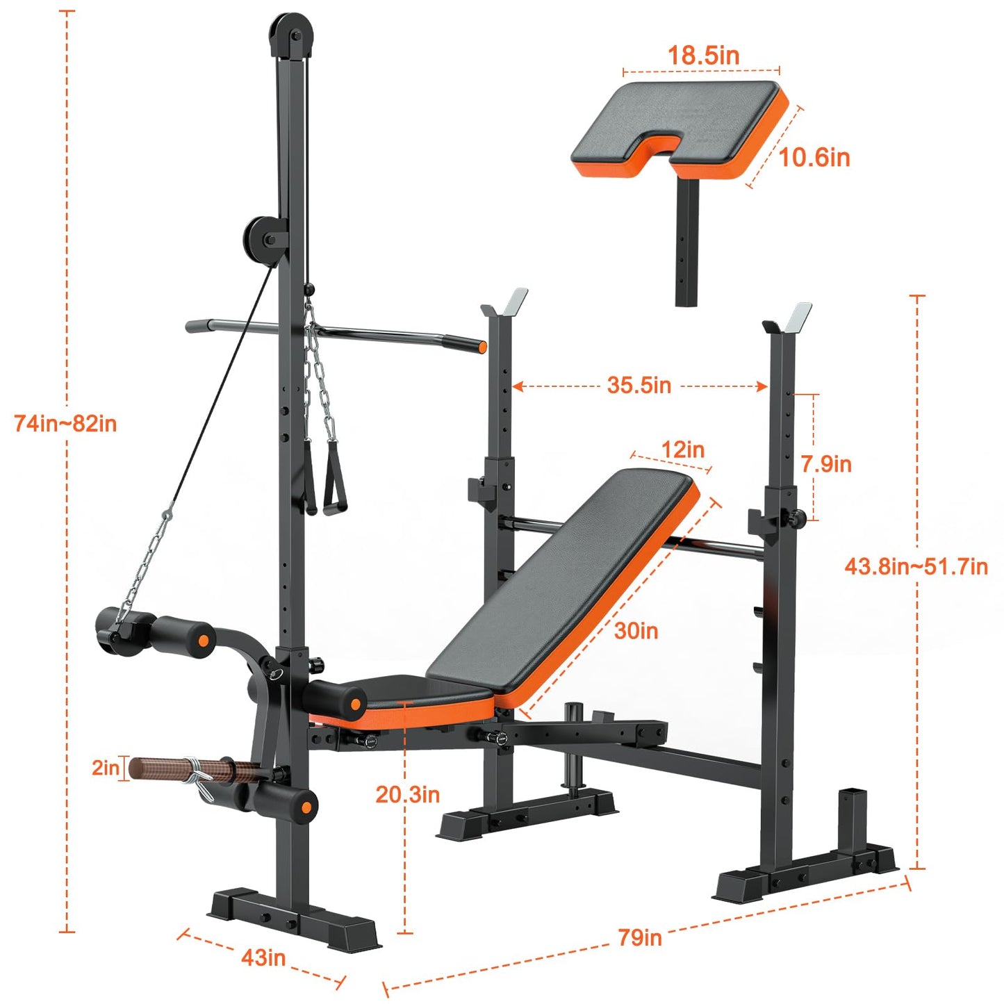 Fostoy 800lbs 8-in-1 Weight Bench – Lat Pulldown, Leg Extension/Curl, Press Bench with Preacher Curl & Adjustable Seat for Home Gym (800lbs 8-in-1 Weight Bench)