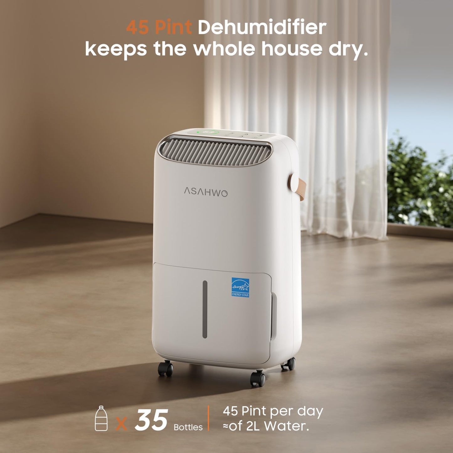 45 Pint 2025 Energy Star Dehumidifier for Spaces up to 4500 Sq.Ft for Basement and Home, Compressor Dehumidifier with Drain Hose,Large Room,Bedroom,Home,Bathroom