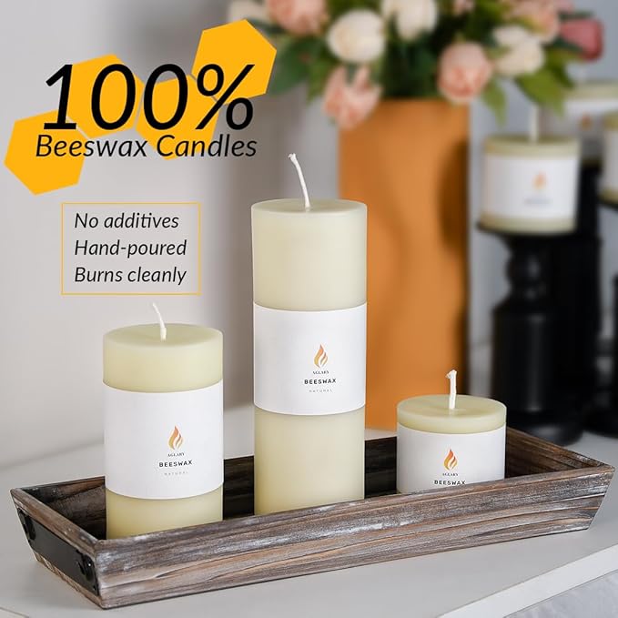 3PCS 3"x 3" Beeswax Pillar Candles, Made of Pure Natural Beeswax, with Ultra Long Burning Time and Low Allergenicity-White