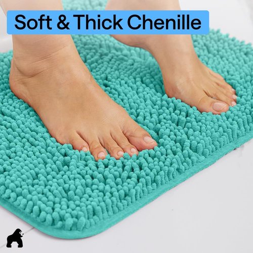 GORILLA GRIP Bath Rug Mat - Soft Absorbent Chenille with Quick Dry Microfiber | 44x26 Turquoise Bathroom Decor