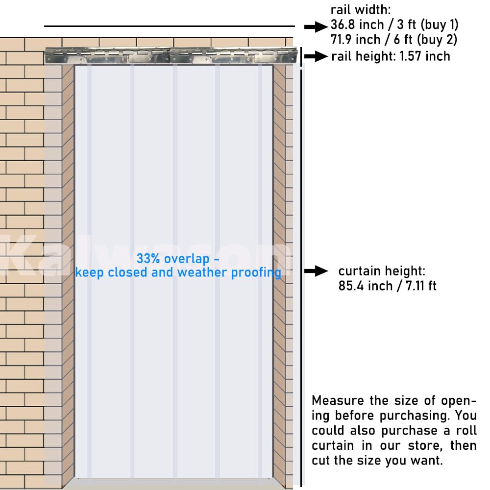 kalwason 36“ X 84“ Plastic Vinyl Strip Door Curtain Kit with Hardware – Clear Smooth PVC Strip Curtain for Doorways, Single 7" Wide x .078“ for Entry to Workshop, Barn, Shed, Garage