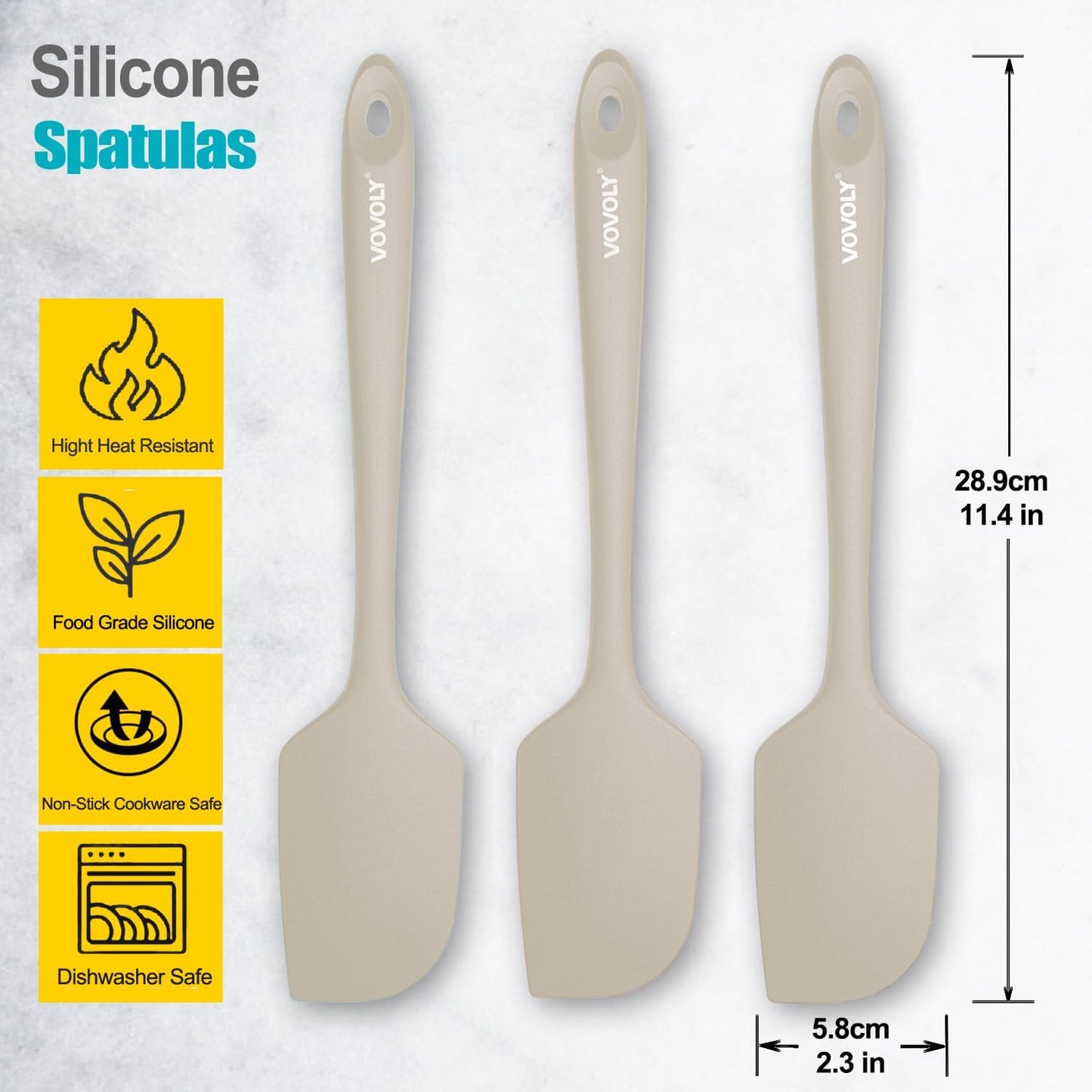 Skiennix Large Silicone Spatula Set - 600°F Heat Resistant, Non-Stick Kitchen Utensils | 11.2 IN, Khaki - Perfect for Baking & Cooking