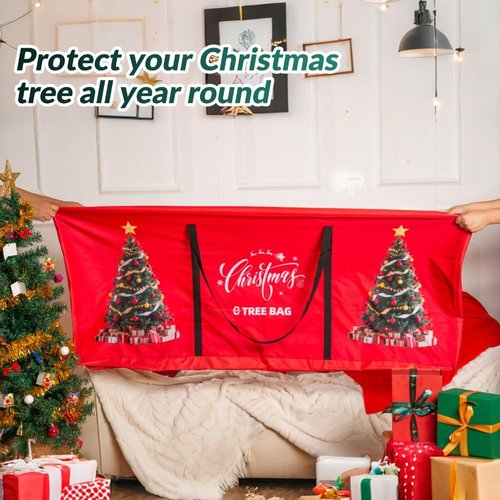 Christmas Tree Storage Bag - 9 Ft Waterproof Container with Durable Handles & Zipper | Heavy-Duty Oxford, Red