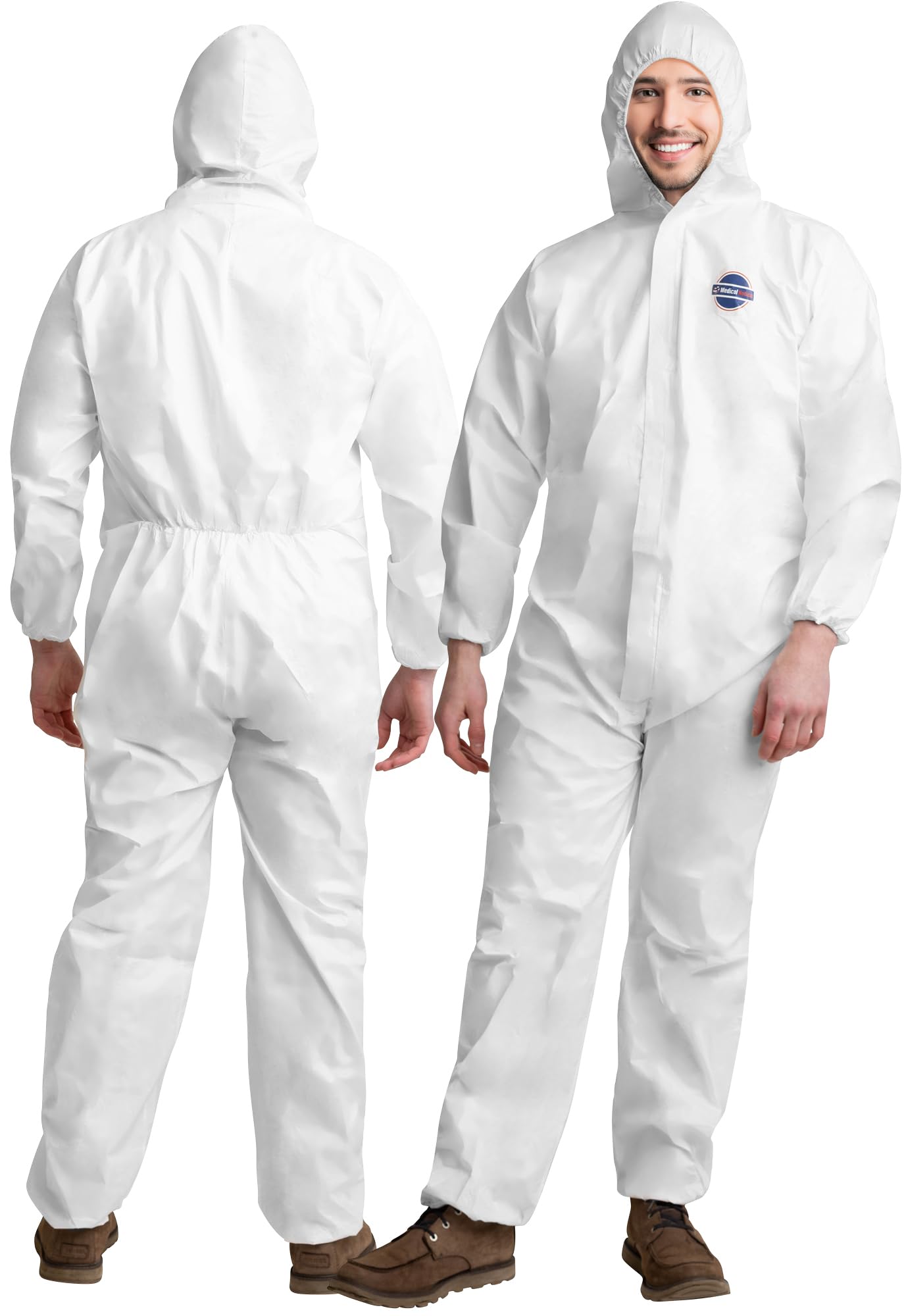 Medical Nation Hazmat Suits Disposable | 25 Pack | With Hood, Heavy Duty, Breathable Disposable Coverall, Painter Suit | 5X-Large