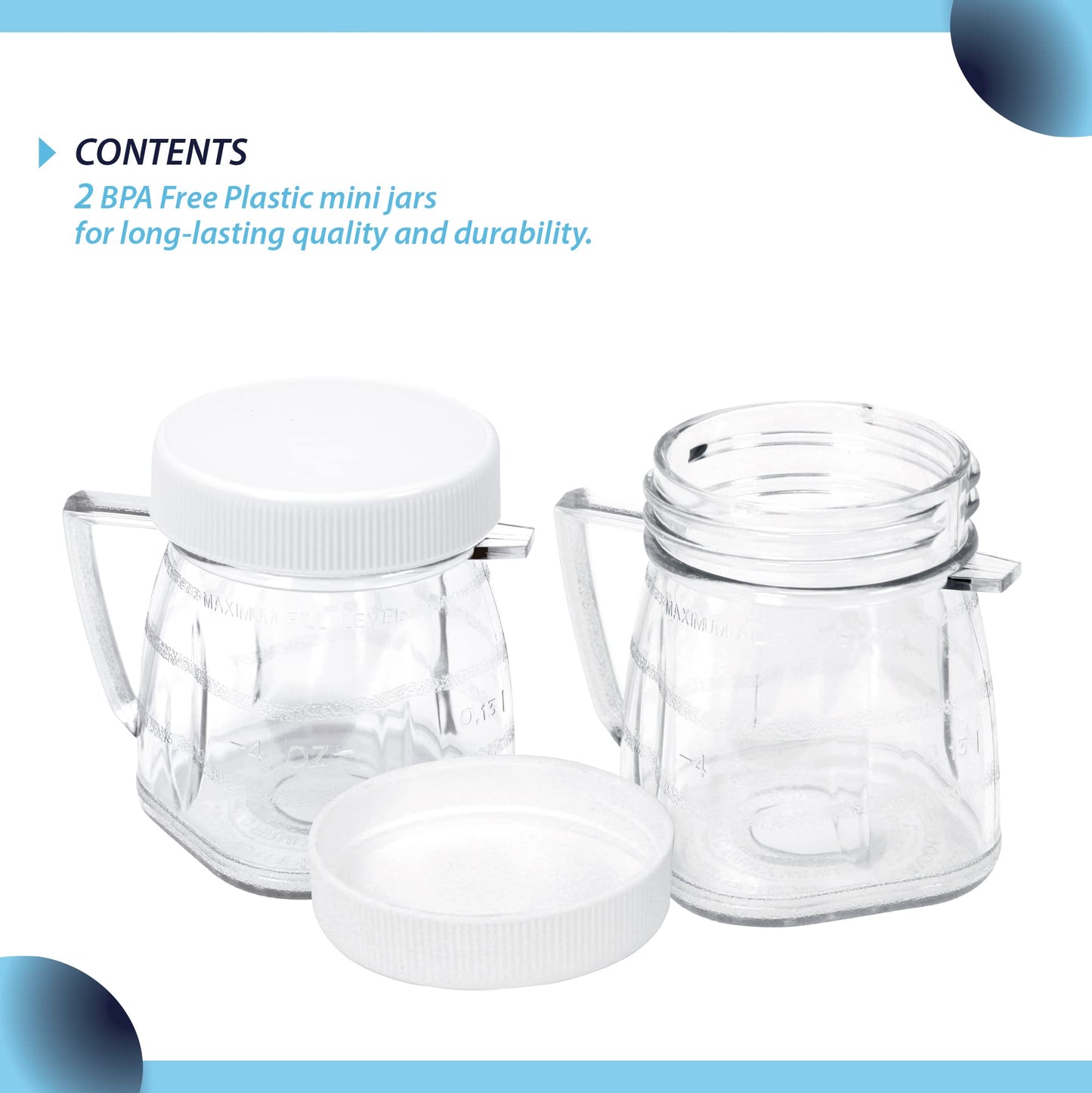 Replacement Mini 1-cup Clear Plastic Jar by CarterTM, fits most Oster Blenders (2 Pieces)