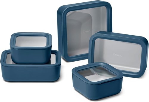 Caraway 13pc Glass Food Storage Container Set - Non-Toxic, Easy to Store Lunch Boxes - Navy with Glass Lids