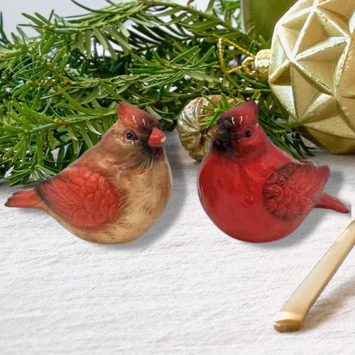Comfy Hour 3 Red Cardinal Salt and Pepper Shakers - Artisan Crafted Stoneware Kitchen Decor, 2-Count