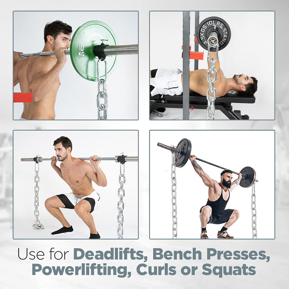 Logest Weight Lifting Chains with Collars - 1 Pair Available in 15LB 25LB 35LB 45LB Steel Workout Chains - Fitness Equipment for Deadlifts Bench Presses and More Targets Back Legs Core Weight Chains