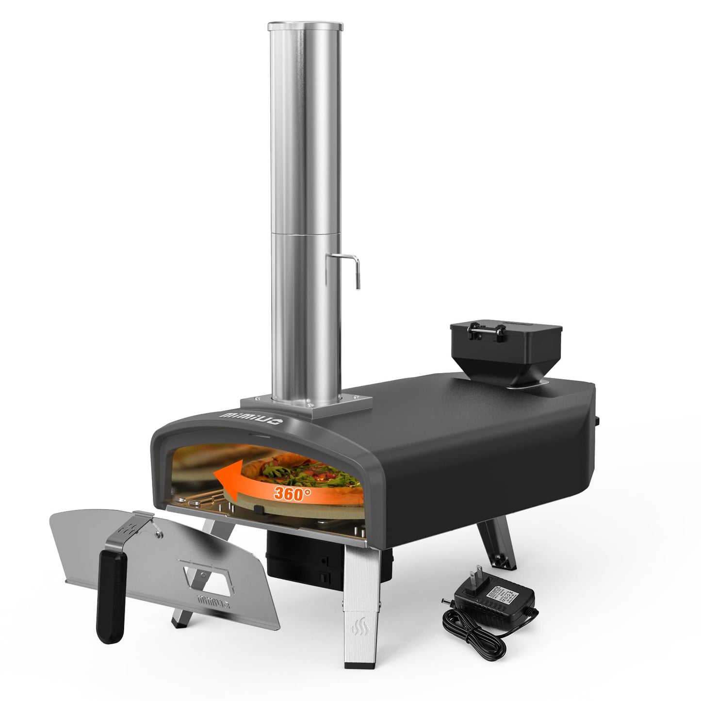 Mimiuo Outdoor Pizza Oven 12" Wood Pellet Pizza Oven with Rotating Round Pizza Stone, Portable Pizza Stove for Outside Backyard Camping Picnics