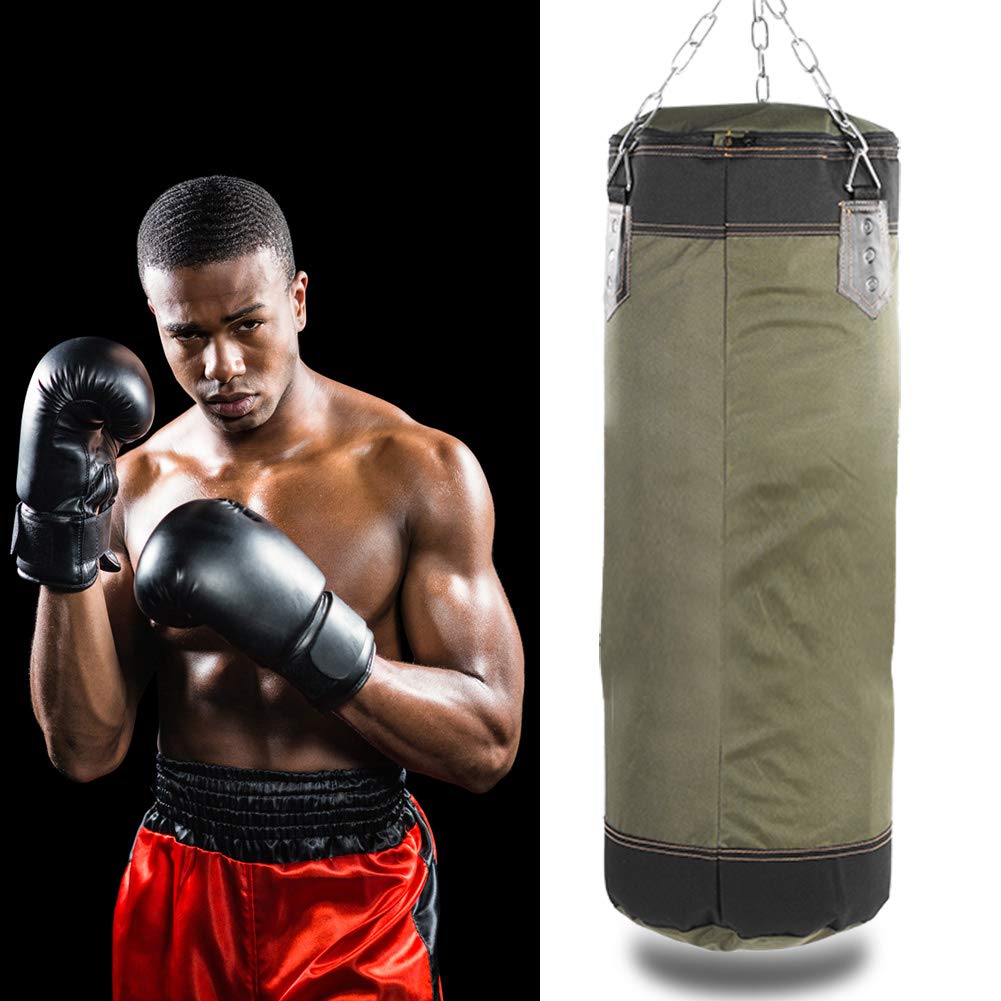 Heavy Punching Bag, Durable Training with Chain, Boxing Bag for Martial Arts, Empty 24 Inch Green for Adults Men Women Home Gym Sports