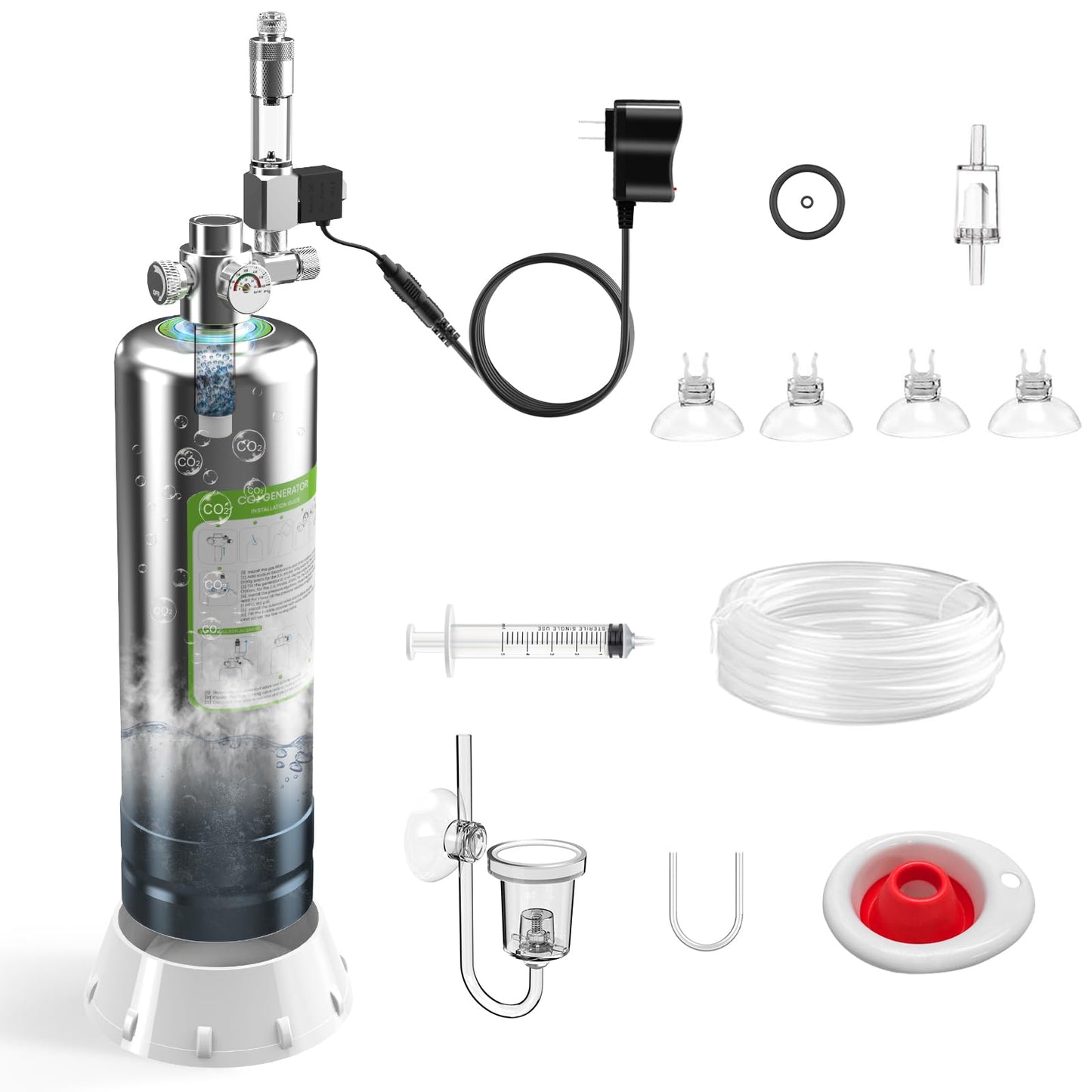 FZONE 5L Upgraded Aquarium CO₂ System with Complete Accessories, CO₂ Generator kit with Integrated Solenoid & Bubble Counter, Safety Valve, Main Switch for Planted Tanks