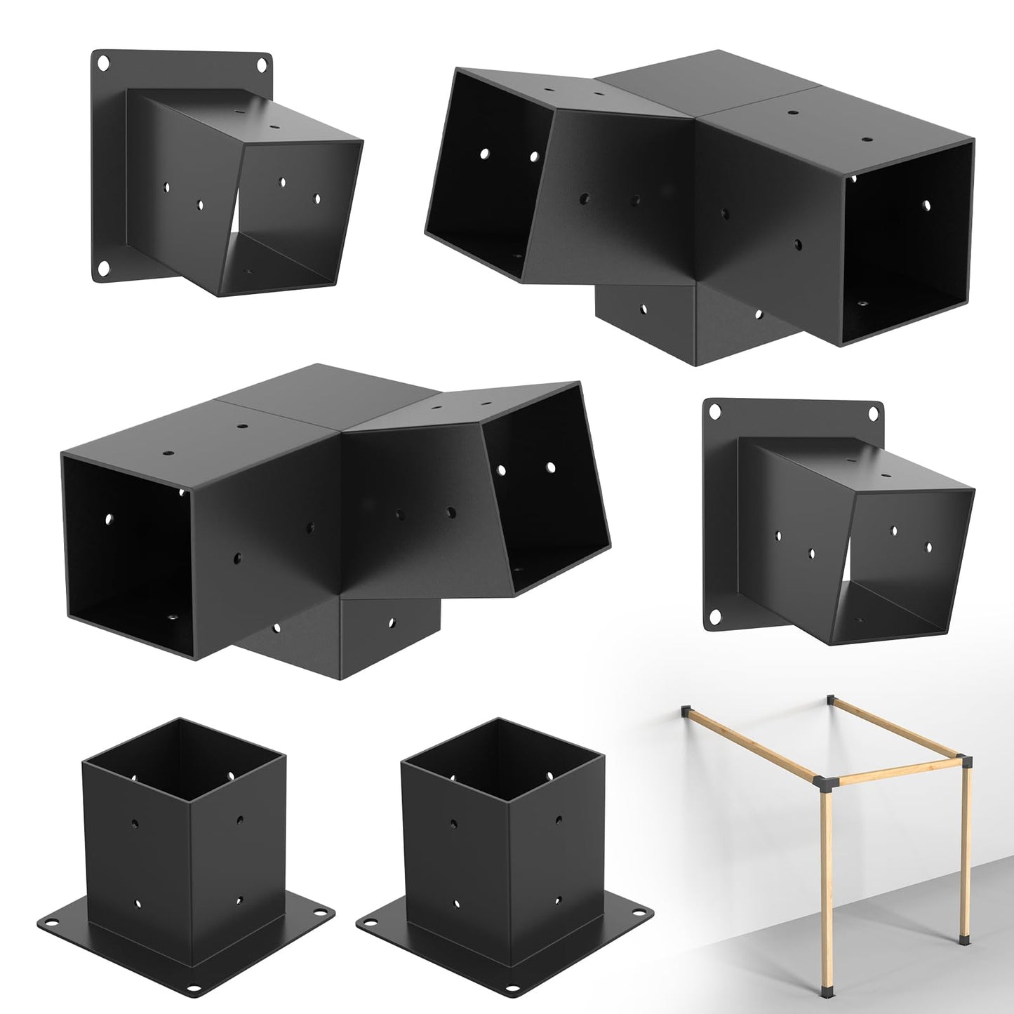 Eapele 6PCS 15° Slanted Roof Pergola Brackets, 3-Way Roof Wall Mount Extension Pergola Kit, Angled Wood Post Base Bracket,Patio Pergolas, Log Cabin