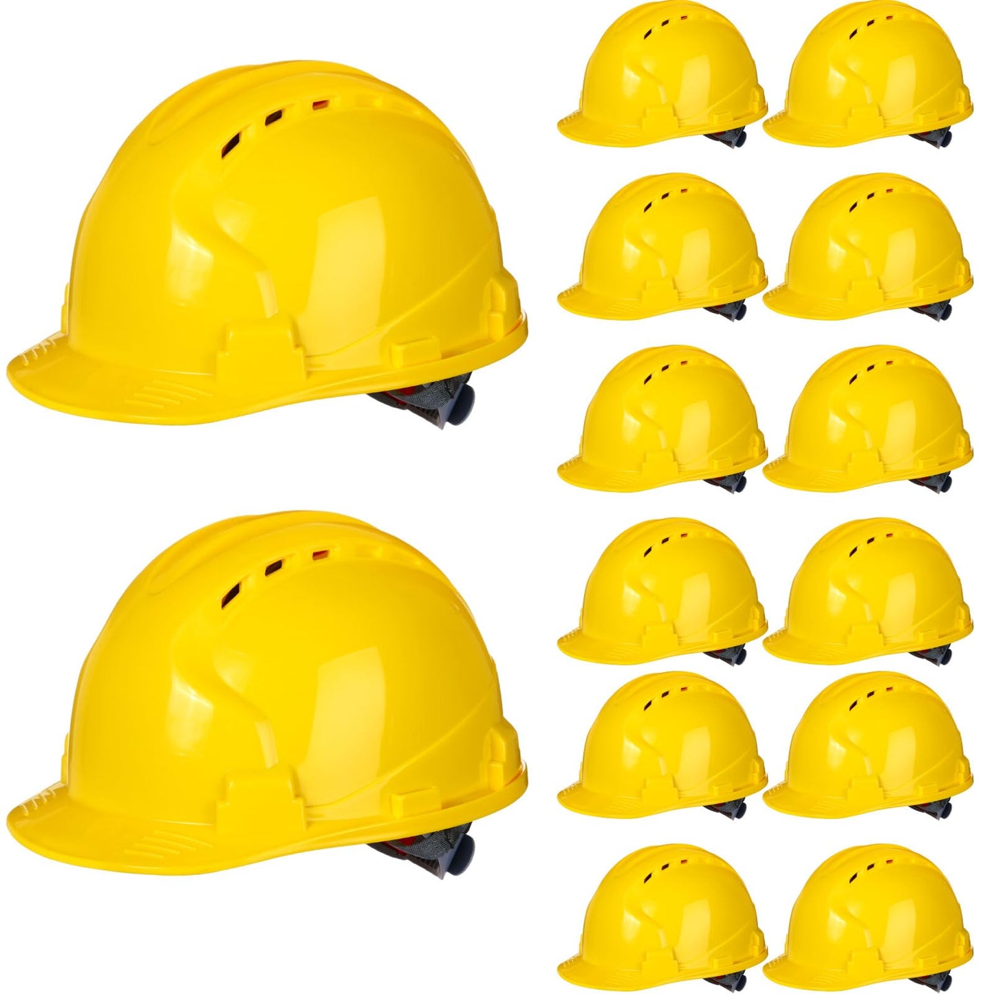 Leumoi 14 Pieces 4 Pt. Suspension Hard Hat Bulk Safety Helmets ABS Construction Hardhats Adjustable Ratchet Hard Hats with Vents and Cotton Brow Pad for Men Work Head Protection Supplies(Yellow)