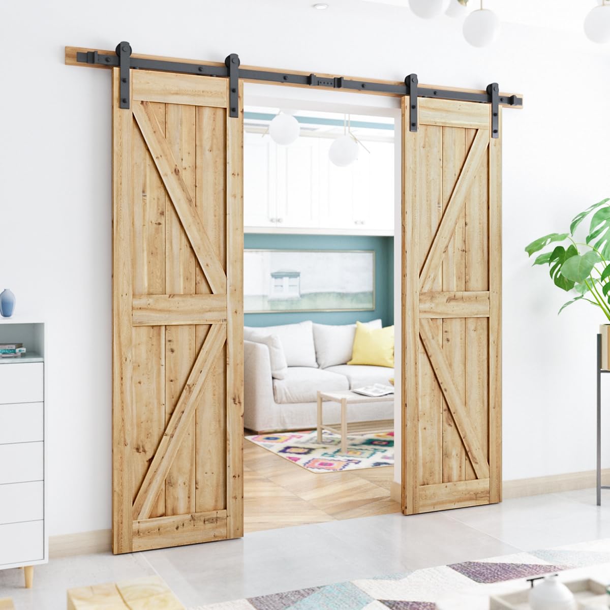 SMARTSTANDARD 8.2 FT Double Barn Door Hardware Kit - Heavy Duty, Smooth and Quiet Sliding Operation - Easy to Install with Step-by-Step Installation Instruction - Fits 24" Wide Door Panels