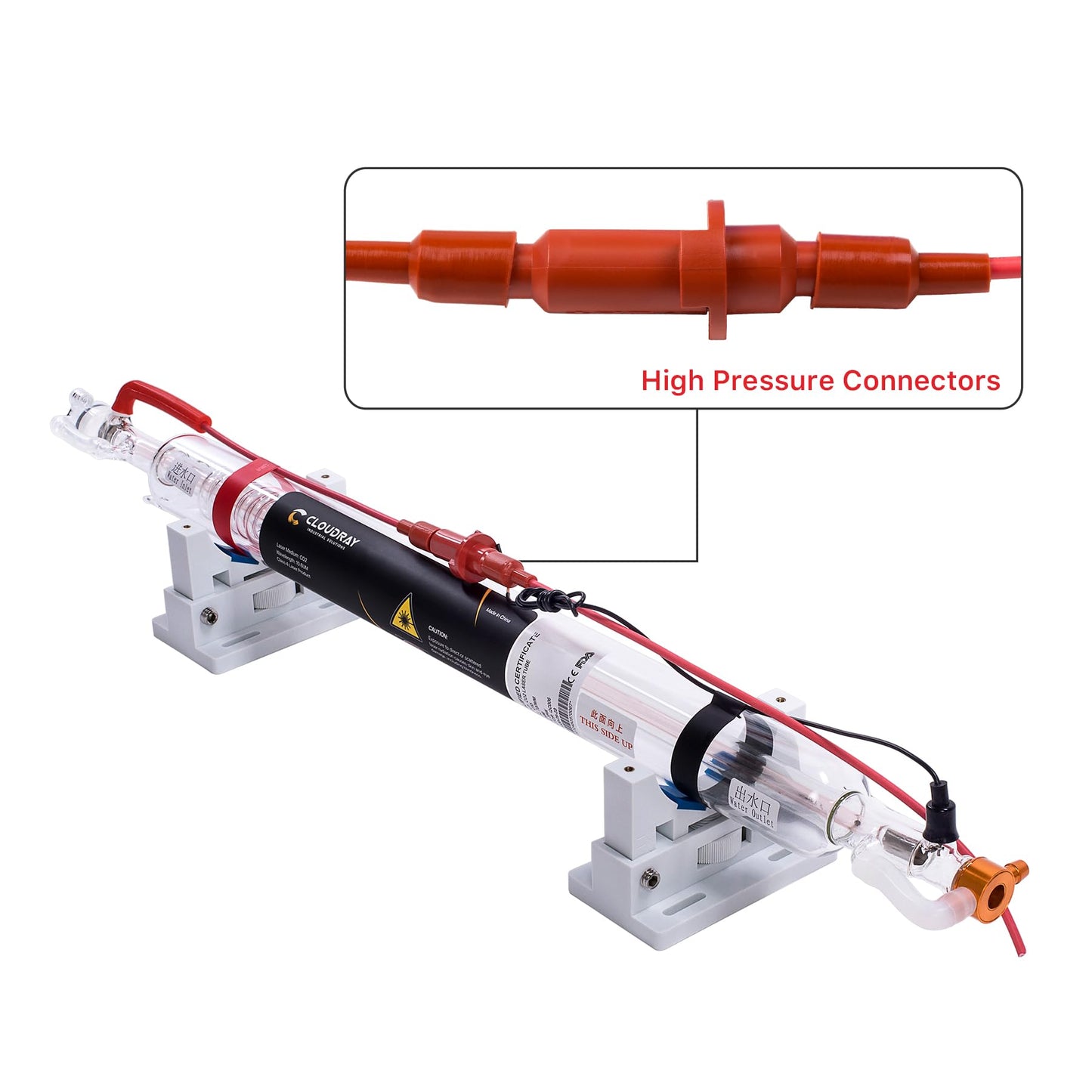 Cloudray 70W Laser Tube 1250mm Dia.55mm for CO2 Cutter Machine & Engraver, Cable Preconnected with Coating,60 Watt CO2 Laser Tube With Metal Head（CR70 60-80W)