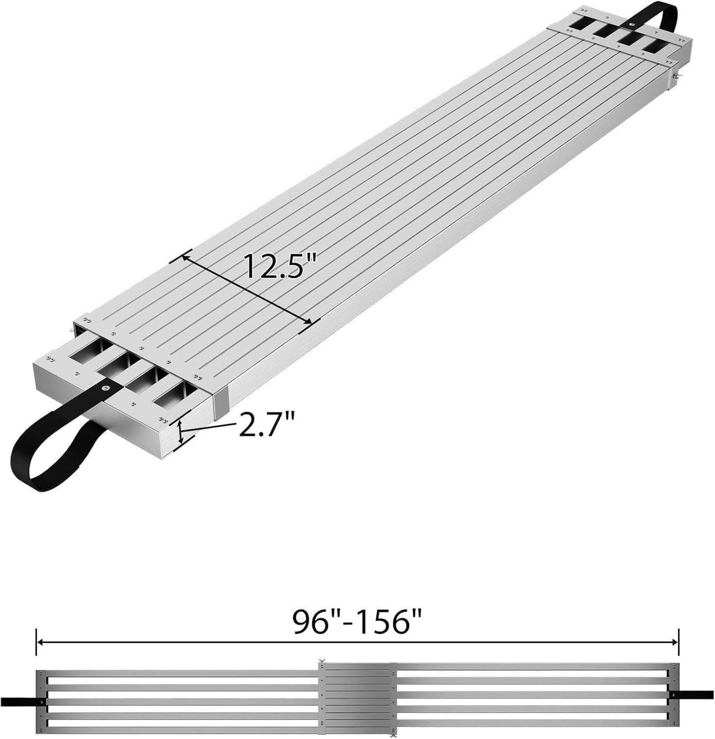 8-13ft Telescoping Work Plank, Aluminum Adjustable Scaffold Platform with Skid-Proof Surface, Ladder Accessory, 440 lbs Capacity, Extension Plank for Safe Work