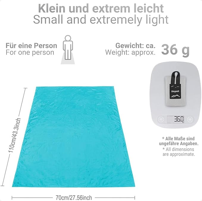 Pocket Picnic Blanket for 1 Persons, 43.3x27.56″ Sand Free Beach Blanket, SandProof Waterproof Foldable Beach Mat, Lightweight Picnic Mat for Outdoor Hiking Camping Travel(Blue)