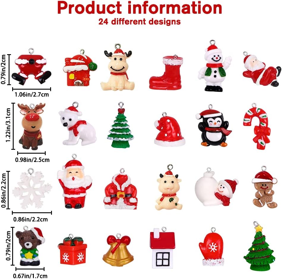 YUJUN Mini Christmas Ornaments Set - 24pcs 3D Resin Figurines for Tree Decoration