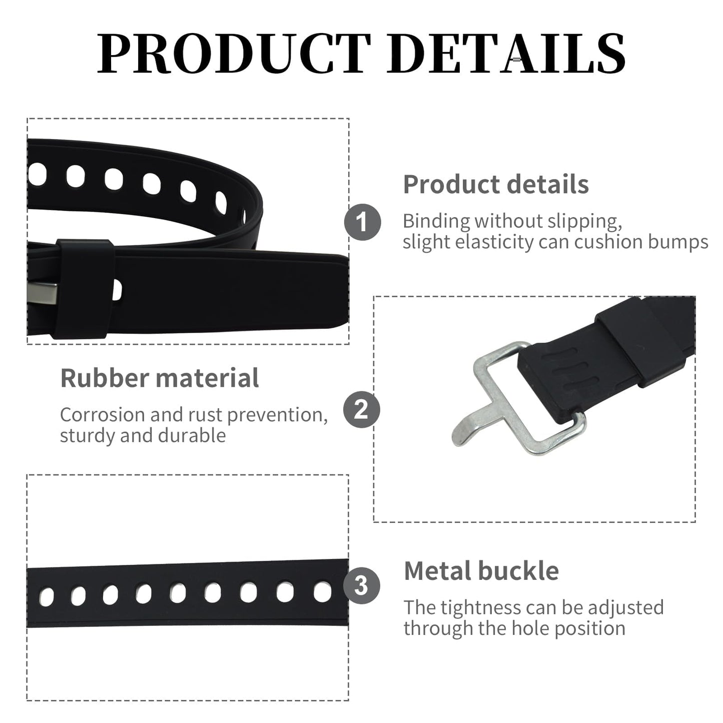 Vvluvva Heavy-Duty Rubber Utility Straps with Buckles, 2 Pcs 20" Reusable Adjustable Tension Straps for Truck Cargo, Luggage & Gear, Quick Cinch Fastening Lashing Tools (Black-2)